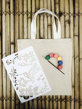 Load image into Gallery viewer, DIY Canvas Tote Bag Kit with a Bird Stencil and pack of Fabric Paints | Colour-it-Yourself
