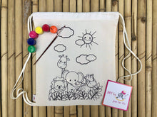 Load image into Gallery viewer, DIY Canvas Drawstring Bag Jungle Theme | Kit with a pack of Fabric Paints | Colour-it-Yourself
